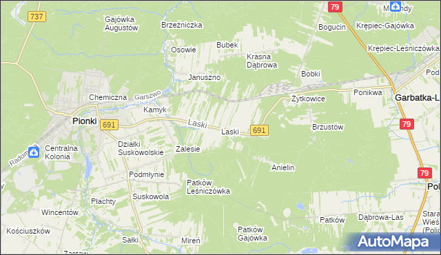 mapa Laski gmina Pionki, Laski gmina Pionki na mapie Targeo