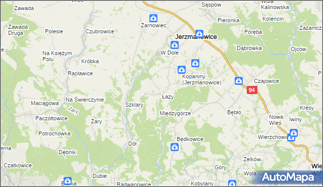 mapa Łazy gmina Jerzmanowice-Przeginia, Łazy gmina Jerzmanowice-Przeginia na mapie Targeo