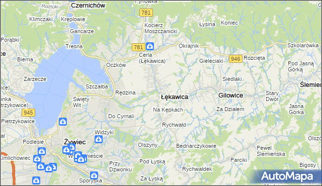 mapa Łękawica powiat żywiecki, Łękawica powiat żywiecki na mapie Targeo