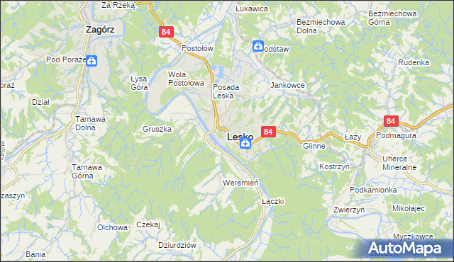 mapa Lesko, Lesko na mapie Targeo