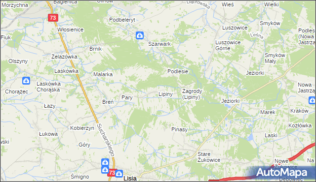 mapa Lipiny gmina Dąbrowa Tarnowska, Lipiny gmina Dąbrowa Tarnowska na mapie Targeo