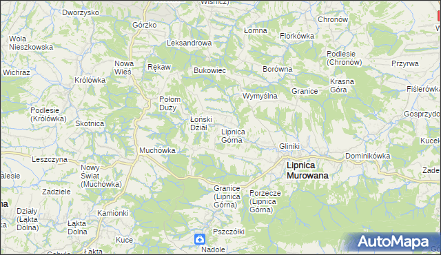 mapa Lipnica Górna gmina Lipnica Murowana, Lipnica Górna gmina Lipnica Murowana na mapie Targeo