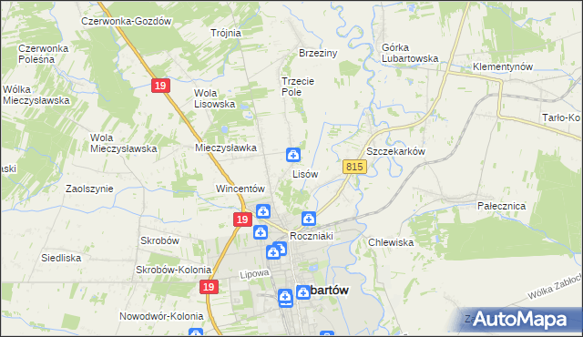 mapa Lisów gmina Lubartów, Lisów gmina Lubartów na mapie Targeo