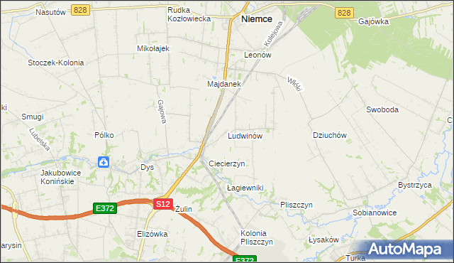 mapa Ludwinów gmina Niemce, Ludwinów gmina Niemce na mapie Targeo