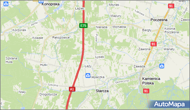 mapa Łysiec, Łysiec na mapie Targeo