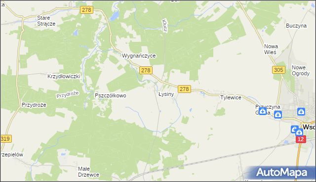 mapa Łysiny gmina Wschowa, Łysiny gmina Wschowa na mapie Targeo