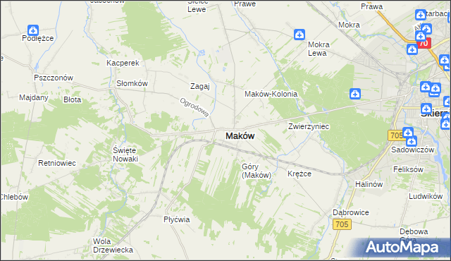 mapa Maków powiat skierniewicki, Maków powiat skierniewicki na mapie Targeo