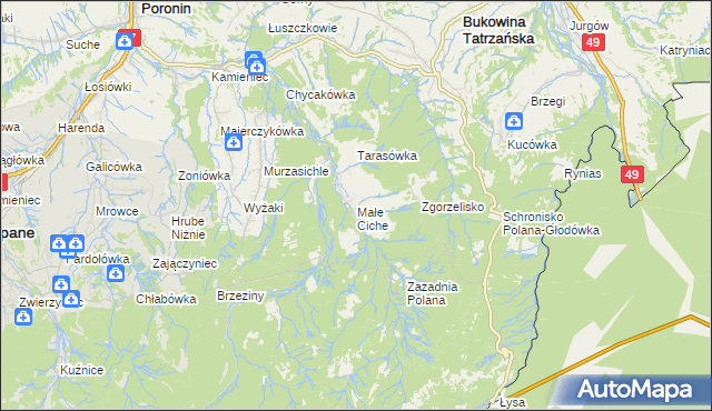 mapa Małe Ciche, Małe Ciche na mapie Targeo