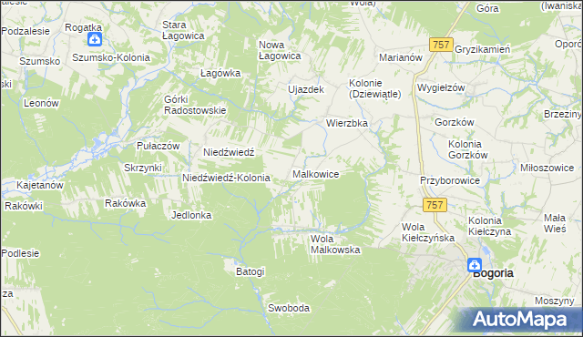 mapa Malkowice gmina Bogoria, Malkowice gmina Bogoria na mapie Targeo