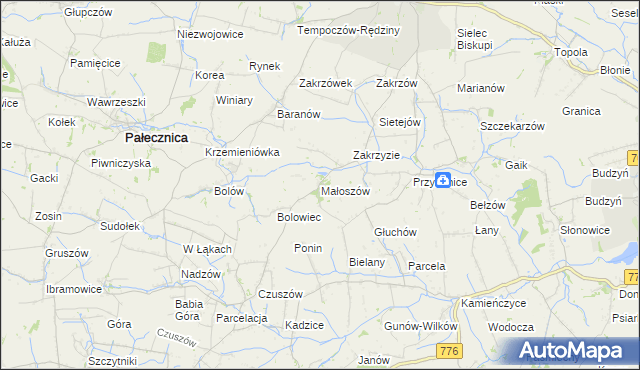 mapa Małoszów gmina Skalbmierz, Małoszów gmina Skalbmierz na mapie Targeo