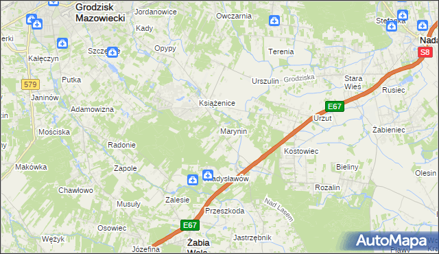 mapa Marynin gmina Grodzisk Mazowiecki, Marynin gmina Grodzisk Mazowiecki na mapie Targeo