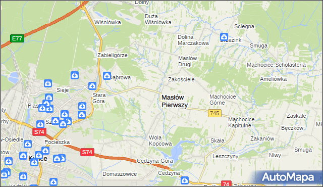 mapa Masłów Pierwszy, Masłów Pierwszy na mapie Targeo