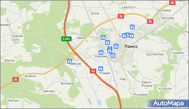 mapa Masłowo gmina Rawicz, Masłowo gmina Rawicz na mapie Targeo