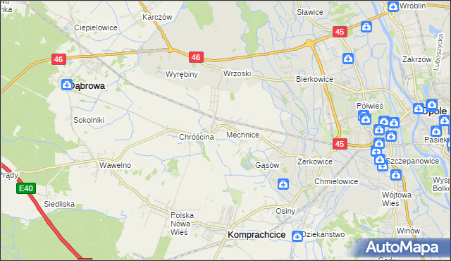 mapa Mechnice gmina Dąbrowa, Mechnice gmina Dąbrowa na mapie Targeo