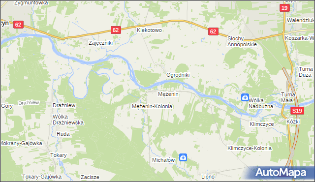 mapa Mężenin gmina Platerów, Mężenin gmina Platerów na mapie Targeo