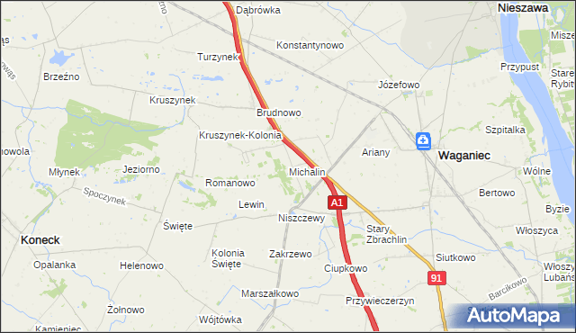 mapa Michalin gmina Waganiec, Michalin gmina Waganiec na mapie Targeo