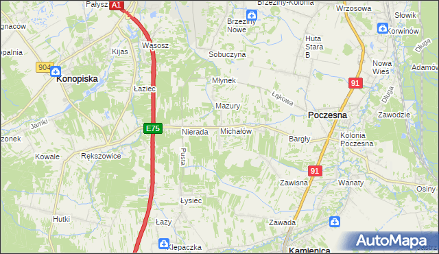 mapa Michałów gmina Poczesna, Michałów gmina Poczesna na mapie Targeo