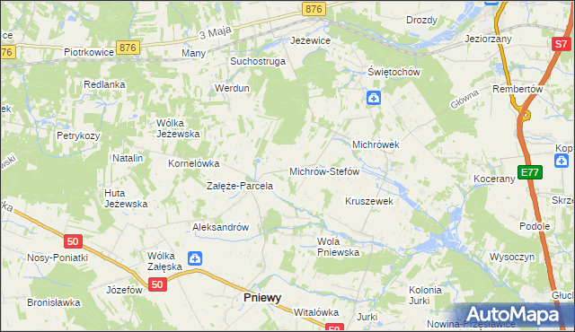 mapa Michrów-Stefów gmina Pniewy, Michrów-Stefów gmina Pniewy na mapie Targeo