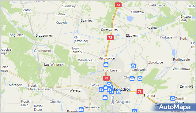 mapa Mikułowice gmina Busko-Zdrój, Mikułowice gmina Busko-Zdrój na mapie Targeo