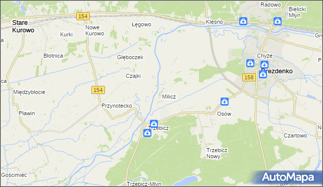 mapa Milicz gmina Drezdenko, Milicz gmina Drezdenko na mapie Targeo