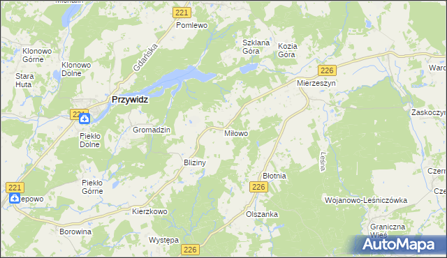 mapa Miłowo gmina Przywidz, Miłowo gmina Przywidz na mapie Targeo
