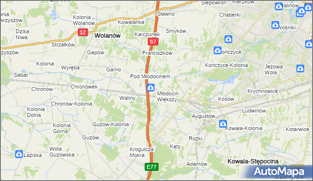 mapa Młodocin Większy, Młodocin Większy na mapie Targeo