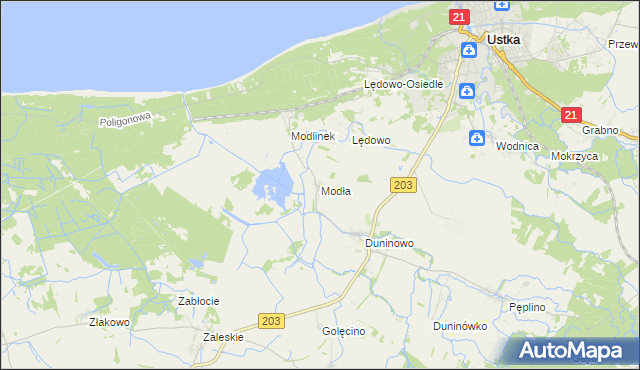 mapa Modła gmina Ustka, Modła gmina Ustka na mapie Targeo