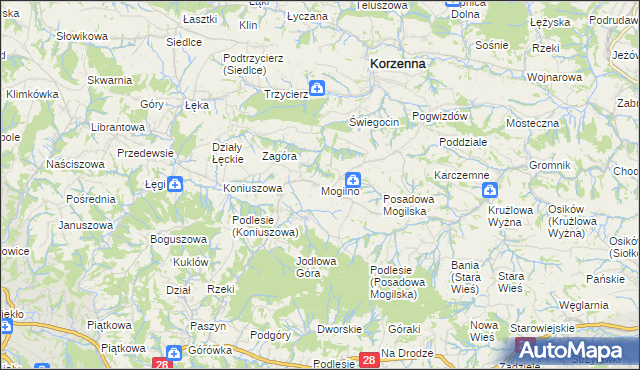 mapa Mogilno gmina Korzenna, Mogilno gmina Korzenna na mapie Targeo