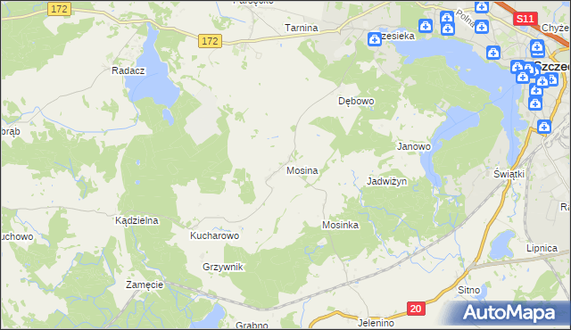 mapa Mosina gmina Szczecinek, Mosina gmina Szczecinek na mapie Targeo