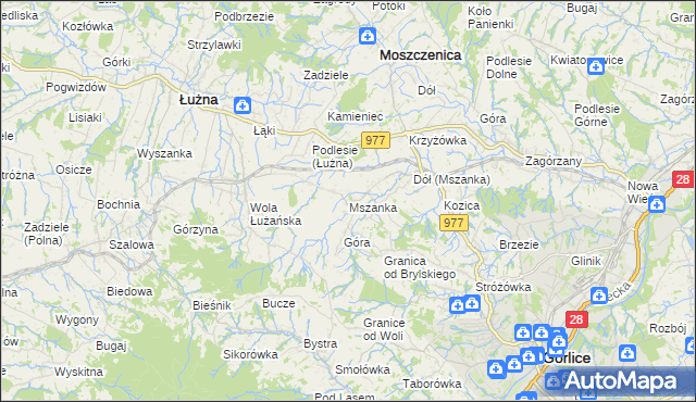 mapa Mszanka gmina Łużna, Mszanka gmina Łużna na mapie Targeo