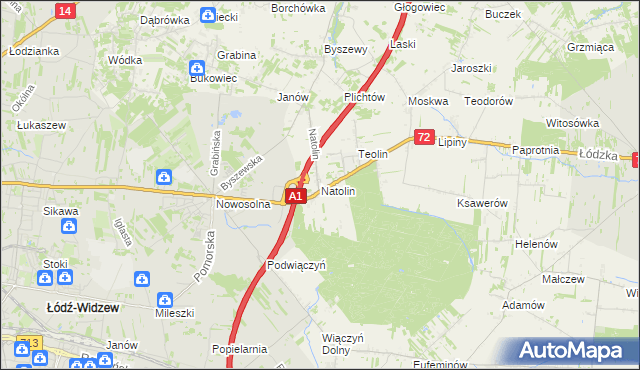 mapa Natolin gmina Nowosolna, Natolin gmina Nowosolna na mapie Targeo