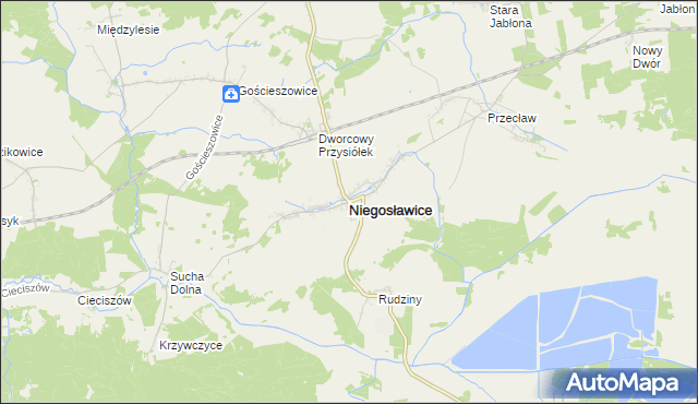 mapa Niegosławice powiat żagański, Niegosławice powiat żagański na mapie Targeo