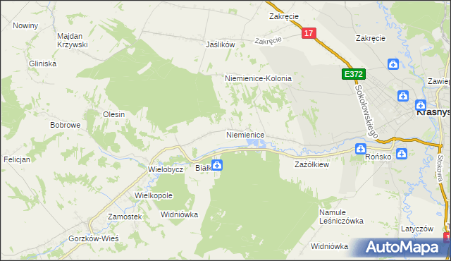 mapa Niemienice gmina Krasnystaw, Niemienice gmina Krasnystaw na mapie Targeo