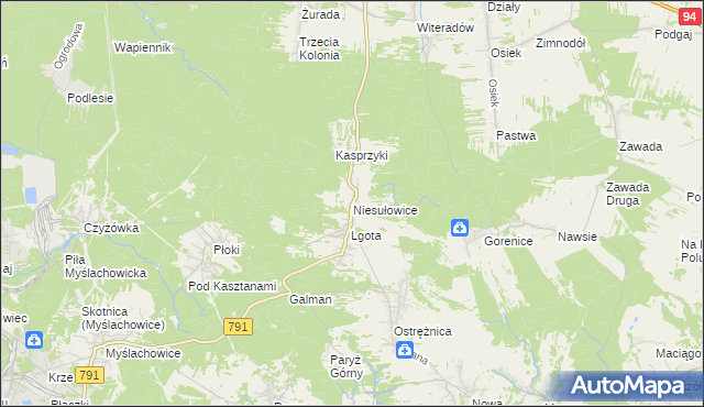 mapa Niesułowice gmina Olkusz, Niesułowice gmina Olkusz na mapie Targeo