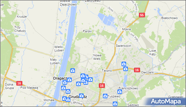 mapa Nowa Wieś gmina Grudziądz, Nowa Wieś gmina Grudziądz na mapie Targeo
