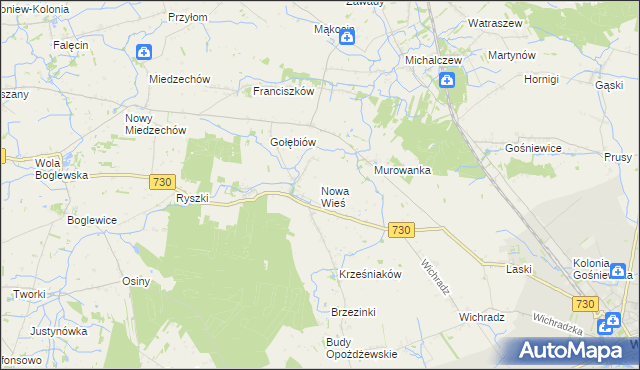 mapa Nowa Wieś gmina Warka, Nowa Wieś gmina Warka na mapie Targeo