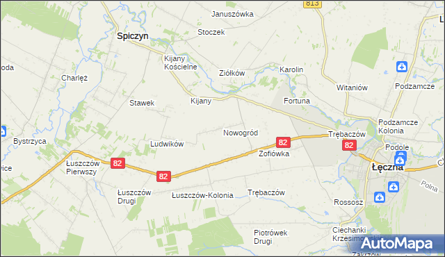 mapa Nowogród gmina Łęczna, Nowogród gmina Łęczna na mapie Targeo