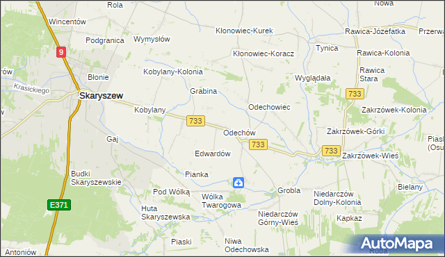 mapa Odechów gmina Skaryszew, Odechów gmina Skaryszew na mapie Targeo