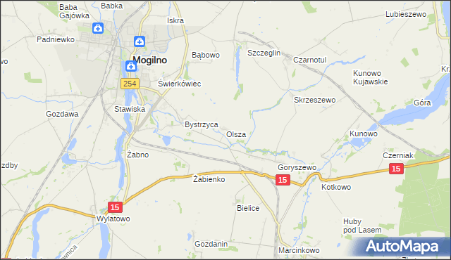 mapa Olsza gmina Mogilno, Olsza gmina Mogilno na mapie Targeo