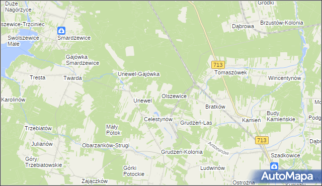 mapa Olszewice gmina Sławno, Olszewice gmina Sławno na mapie Targeo