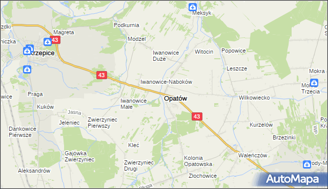 mapa Opatów powiat kłobucki, Opatów powiat kłobucki na mapie Targeo