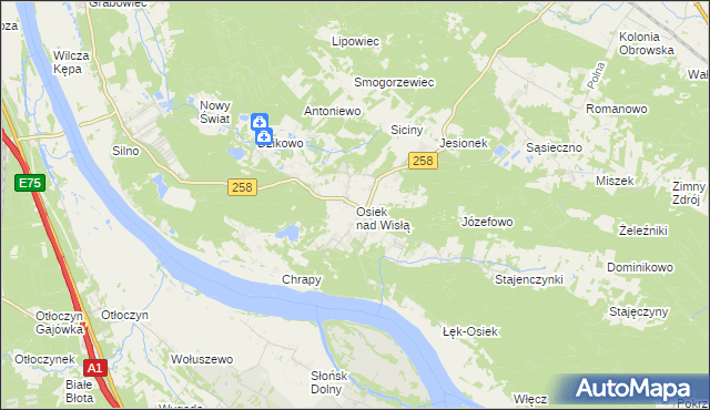 mapa Osiek nad Wisłą, Osiek nad Wisłą na mapie Targeo