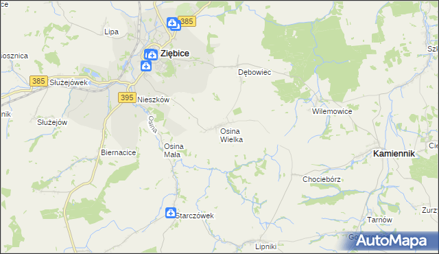 mapa Osina Wielka, Osina Wielka na mapie Targeo