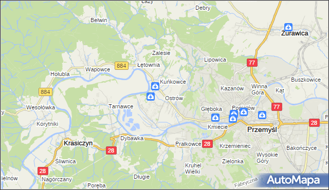 mapa Ostrów gmina Przemyśl, Ostrów gmina Przemyśl na mapie Targeo