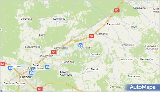 mapa Ostrówek gmina Łochów, Ostrówek gmina Łochów na mapie Targeo