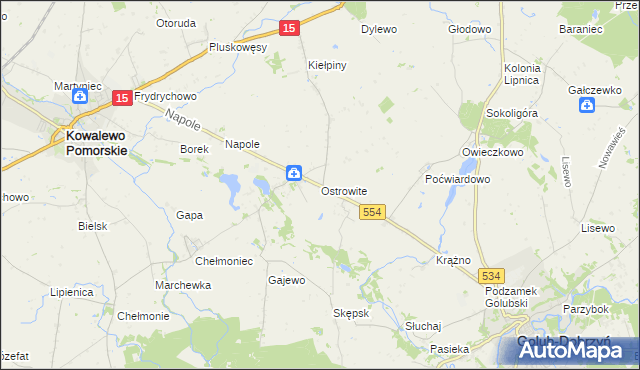 mapa Ostrowite gmina Golub-Dobrzyń, Ostrowite gmina Golub-Dobrzyń na mapie Targeo