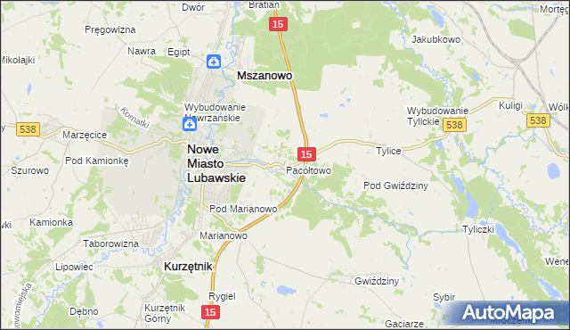 mapa Pacółtowo gmina Nowe Miasto Lubawskie, Pacółtowo gmina Nowe Miasto Lubawskie na mapie Targeo