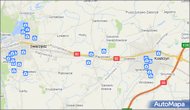 mapa Paczkowo gmina Swarzędz, Paczkowo gmina Swarzędz na mapie Targeo