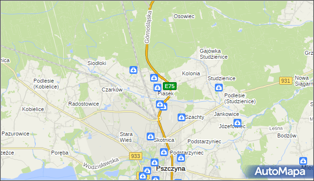 mapa Piasek gmina Pszczyna, Piasek gmina Pszczyna na mapie Targeo