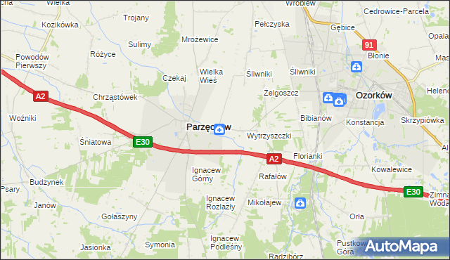 mapa Piaskowice gmina Parzęczew, Piaskowice gmina Parzęczew na mapie Targeo